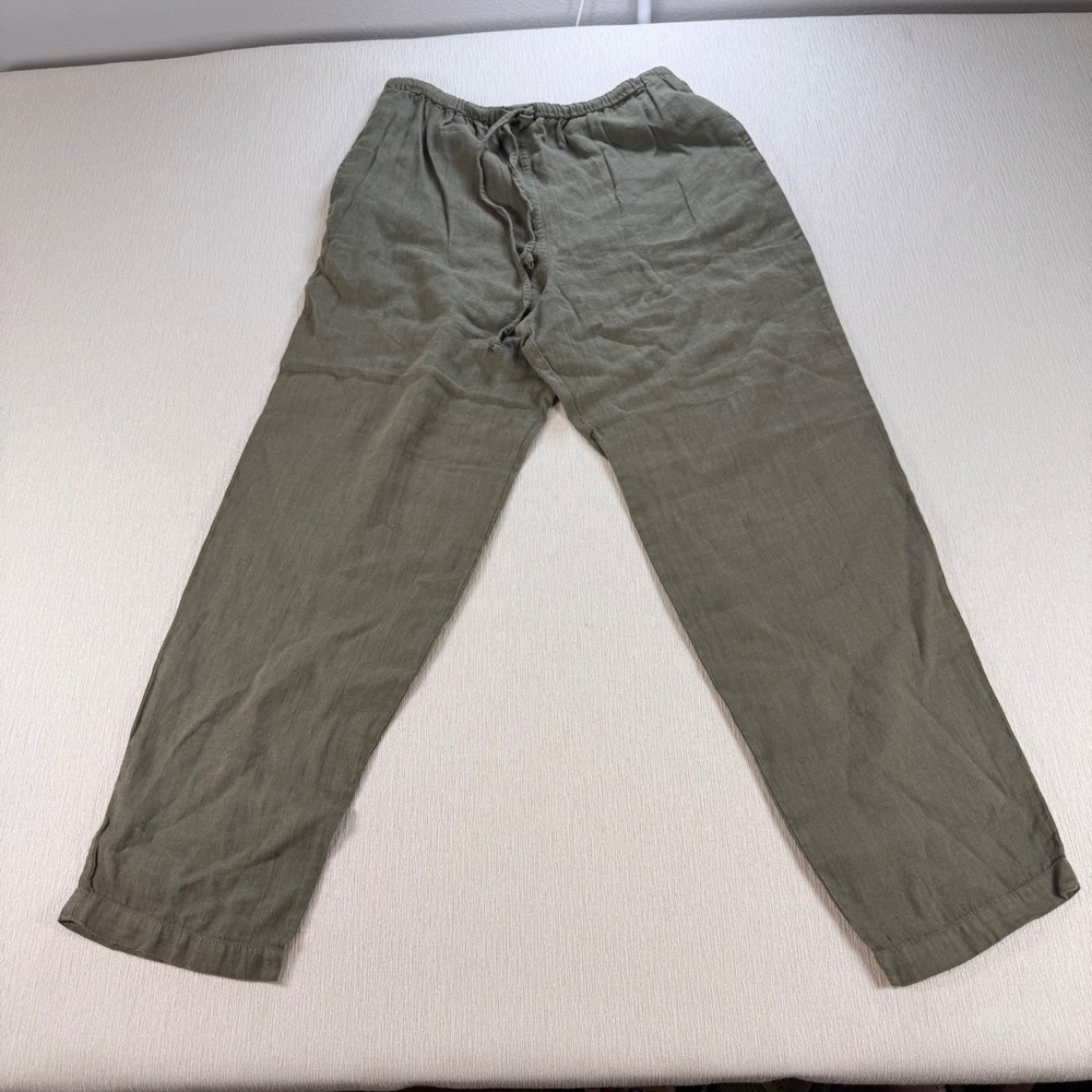 Marc Ware Womens Medium Olive Green 100% Linen Drawstring Straight Leg Pants USA